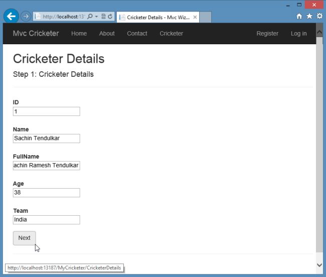 Mvc Wizard First Step